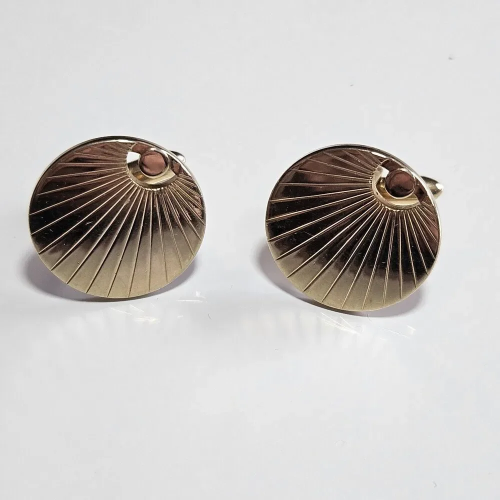 Vintage Swank Cufflinks Mens Gold Tone Metal Shell Design Set